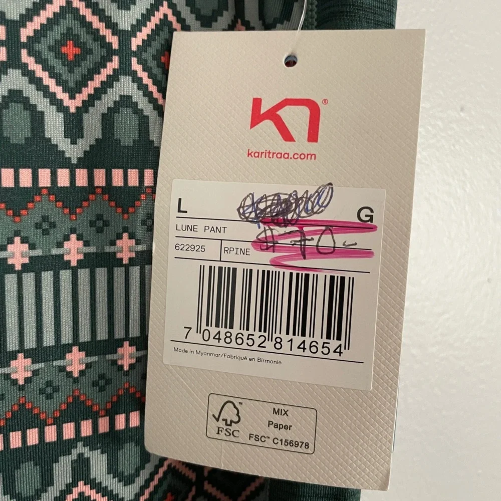 Kari Traa Lune Baselayer Womens L Green Fair Isle Geometric Thermal Leggings